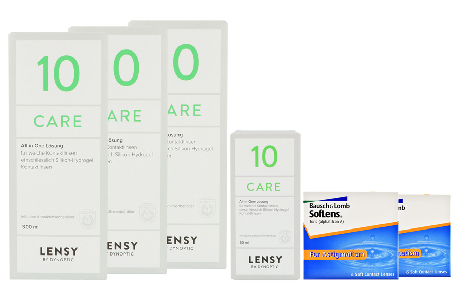 Sparpakete Kontaktlinsen mit Linsenmitteln SofLens 66 Toric 2 x 6 Monatslinsen + Lensy Care 10 Halbjahres-Sparpaket