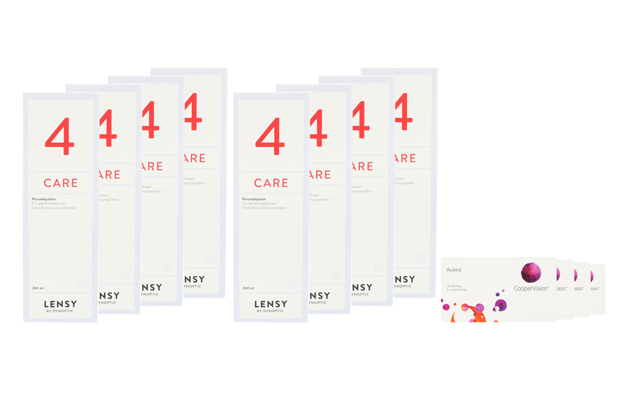 Sparpakete Kontaktlinsen mit Linsenmitteln Avaira Vitality 4 x 6 Monatslinsen + Lensy Care 4 Jahres-Sparpaket
