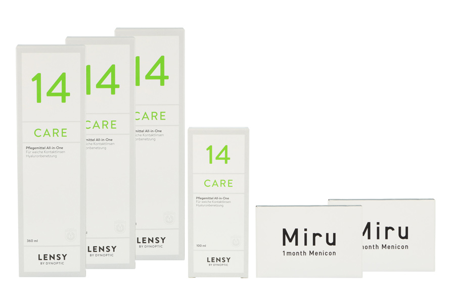 Sparpakete Kontaktlinsen mit Linsenmitteln Miru 1 Month Spheric 2 x 6 Monatslinsen + Lensy Care 14 Halbjahres-Sparpaket
