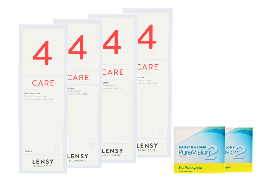 Sparpakete Kontaktlinsen mit Linsenmitteln Pure Vision 2 HD For Presbyopia 2 x 6 Monatslinsen + Lensy Care 4 Halbjahres-Sparpaket