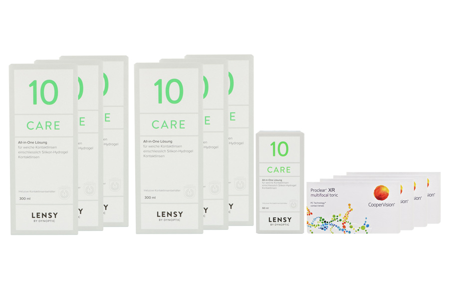 Sparpakete Kontaktlinsen mit Linsenmitteln Proclear Multifocal Toric XR 4 x 6 Monatslinsen + Lensy Care 10 Jahres-Sparpaket