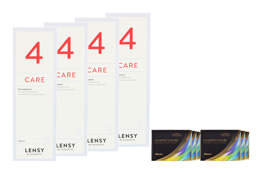 Sparpakete Kontaktlinsen mit Linsenmitteln Air Optix Colors 6 x 2 farbige Monatslinsen + Lensy Care 4 Halbjahres-Sparpaket