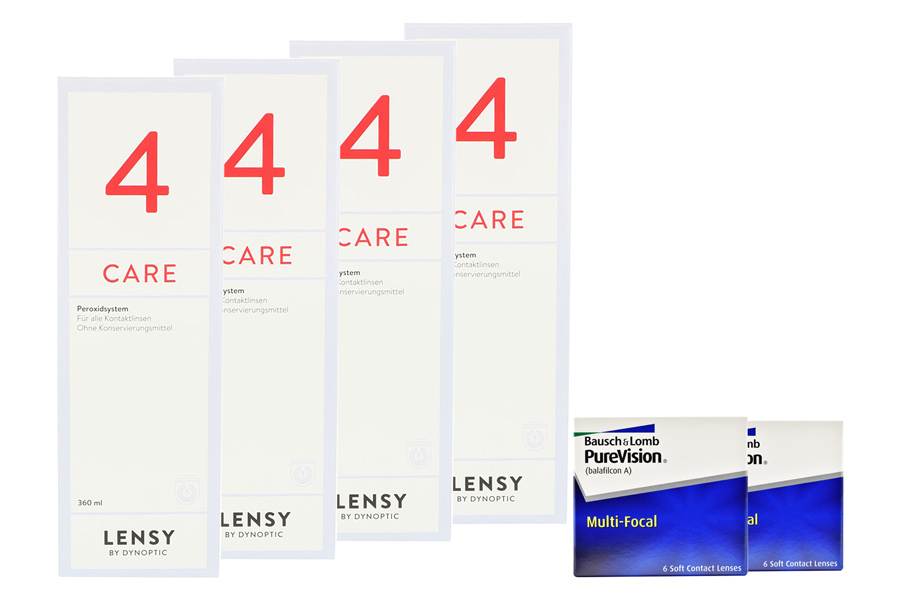 Sparpakete Kontaktlinsen mit Linsenmitteln Pure Vision Multifocal 2 x 6 Monatslinsen + Lensy Care 4 Halbjahres-Sparpaket