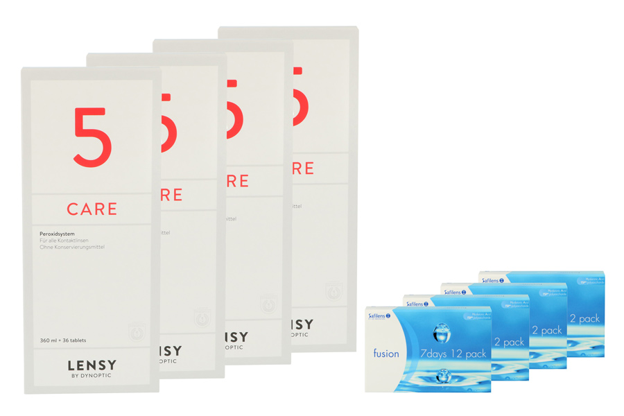 Sparpakete Kontaktlinsen mit Linsenmitteln Fusion 7 Days 4 x 12 Wochenlinsen + Lensy Care 5 Halbjahres-Sparpaket