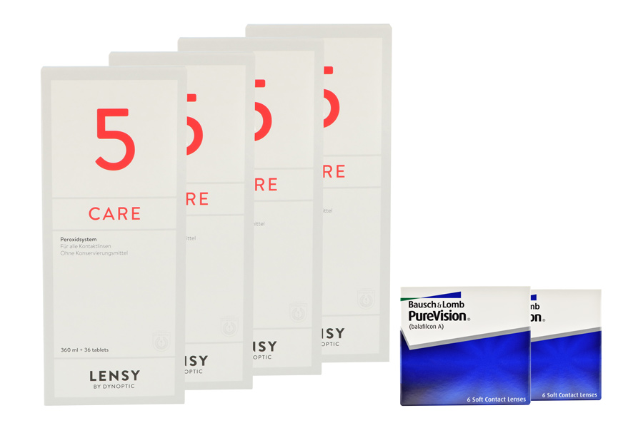 Sparpakete Kontaktlinsen mit Linsenmitteln Pure Vision 2 x 6 Monatslinsen + Lensy Care 5 Halbjahres-Sparpaket