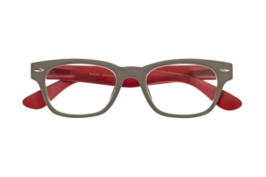 Katalog #1 Woody Selection Lesebrille zweifarbig in grau-rot im Wayfarer-Style