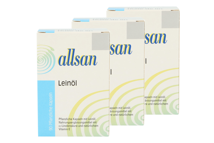 Sparpakete Augenvitamine allsan Leinöl 3 x 90 Kapseln Omega-3 Nahrungsergänzung