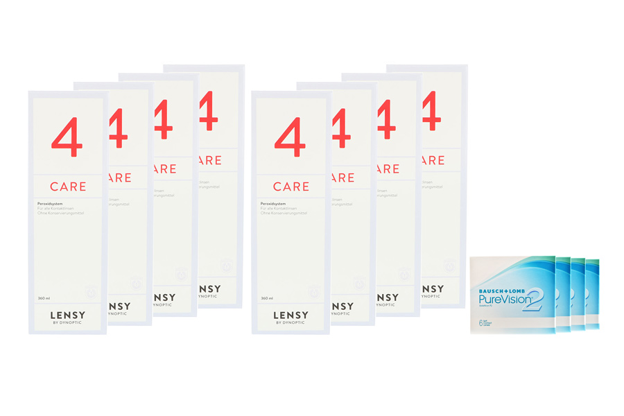 Sparpakete Kontaktlinsen mit Linsenmitteln Pure Vision 2 HD 4 x 6 Monatslinsen + Lensy Care 4 Jahres-Sparpaket