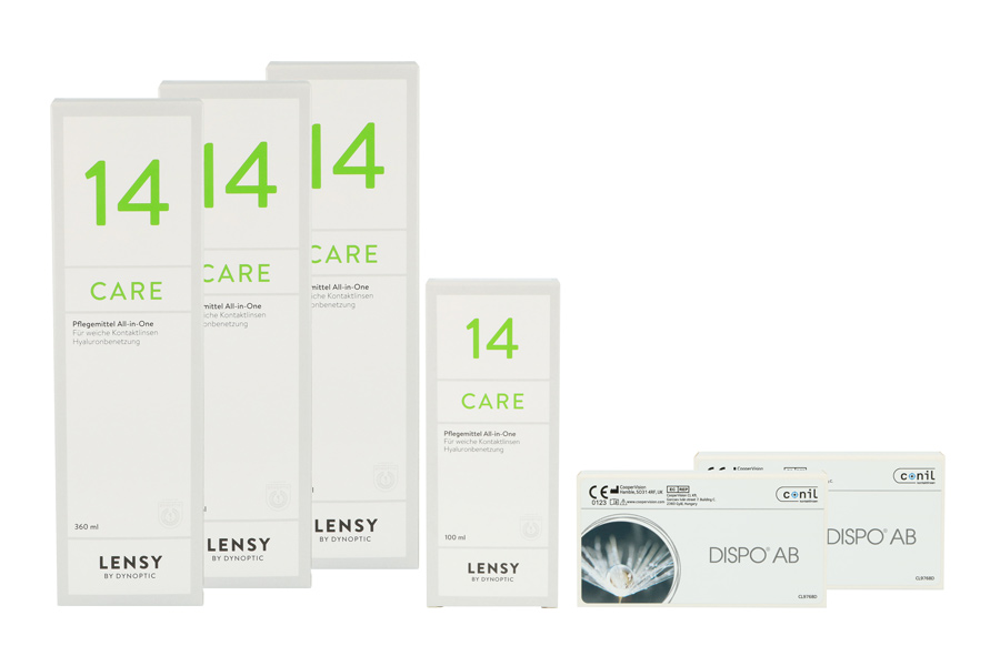 Sparpakete Kontaktlinsen mit Linsenmitteln Dispo AB 2 x 6 Monatslinsen + Lensy Care 14 Halbjahres-Sparpaket