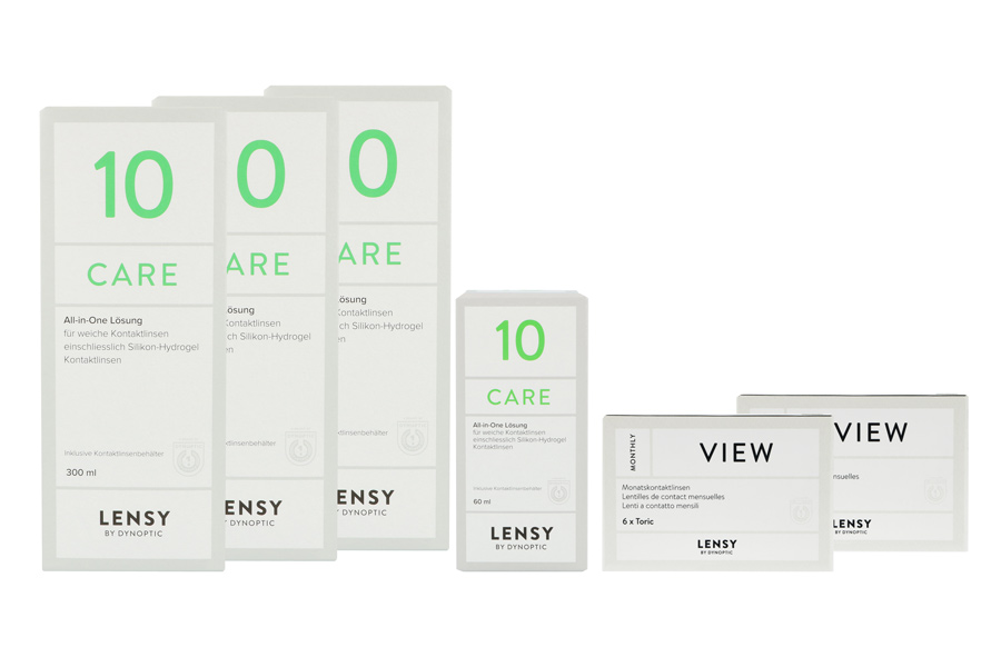 Sparpakete Kontaktlinsen mit Linsenmitteln Lensy Monthly View Toric 2 x 6 Monatslinsen + Lensy Care 10 Halbjahres-Sparpaket
