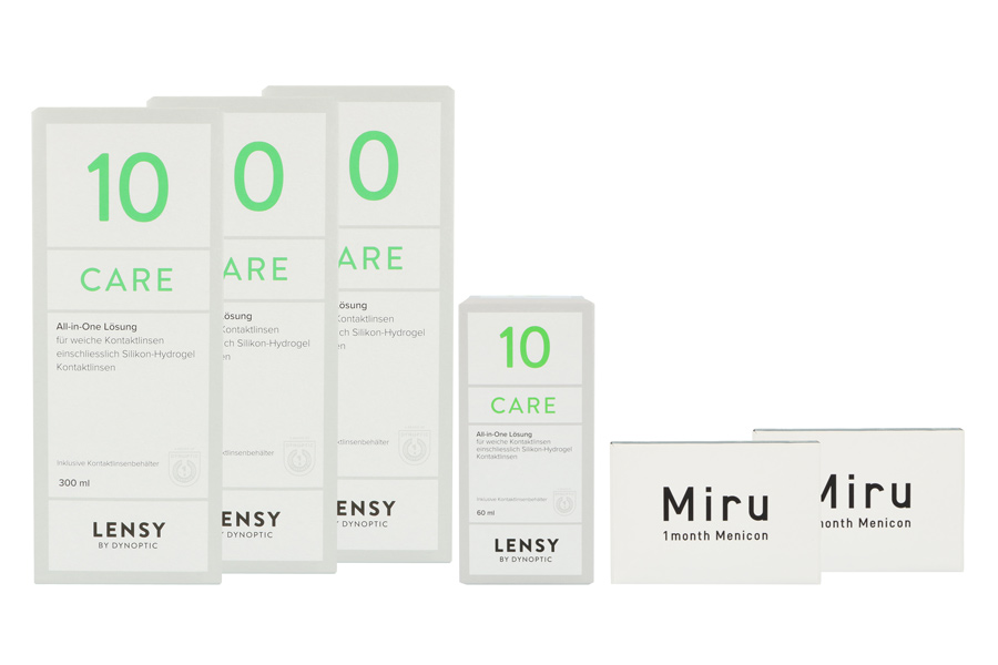 Sparpakete Kontaktlinsen mit Linsenmitteln Miru 1 Month Spheric 2 x 6 Monatslinsen + Lensy Care 10 Halbjahres-Sparpaket