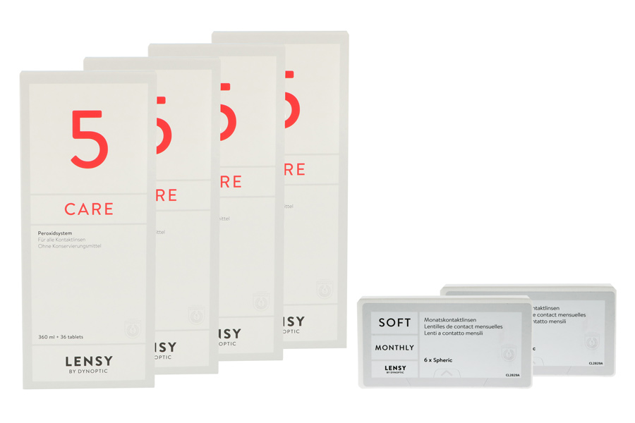 Sparpakete Kontaktlinsen mit Linsenmitteln Lensy Monthly Soft Spheric 2 x 6 Monatslinsen + Lensy Care 5 Halbjahres-Sparpaket