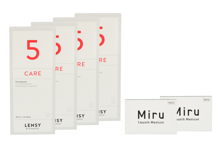 Sparpakete Kontaktlinsen mit Linsenmitteln Miru 1 Month Toric 2 x 6 Monatslinsen + Lensy Care 5 Halbjahres-Sparpaket