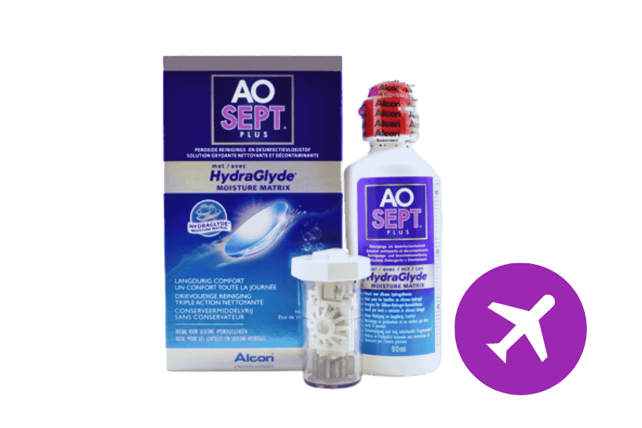 Pflegemittel Aosept Plus HydraGlyde 90 ml Peroxid-Lösung Flight-Pack