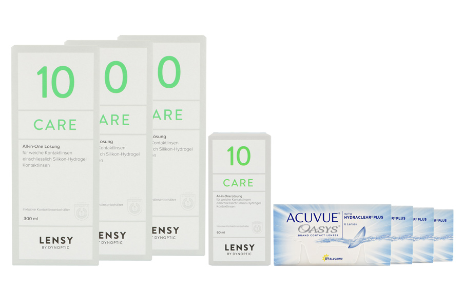 Sparpakete Kontaktlinsen mit Linsenmitteln Acuvue Oasys 4 x 6 Zwei-Wochenlinsen + Lensy Care 10 Halbjahres-Sparpaket