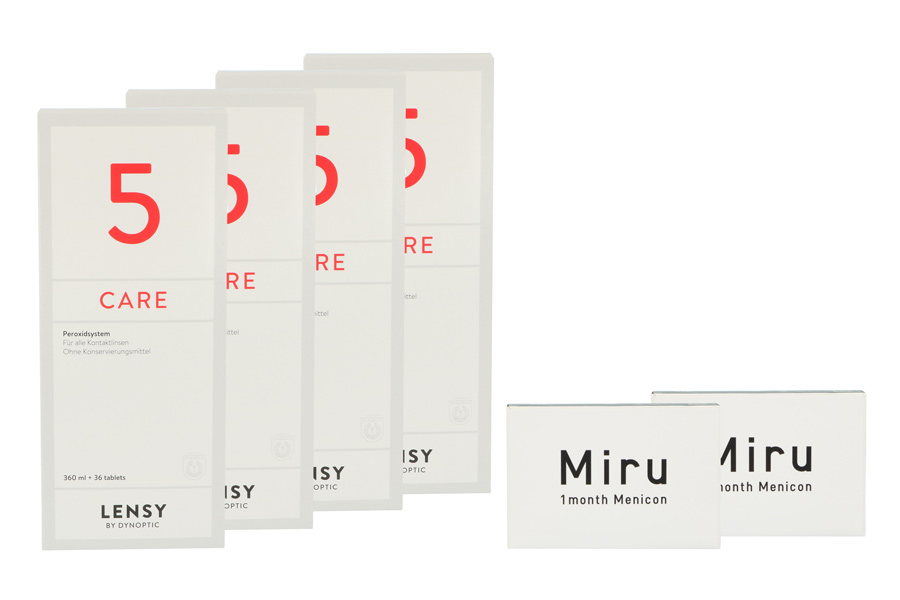 Sparpakete Kontaktlinsen mit Linsenmitteln Miru 1 Month Spheric 2 x 6 Monatslinsen + Lensy Care 5 Halbjahres-Sparpaket