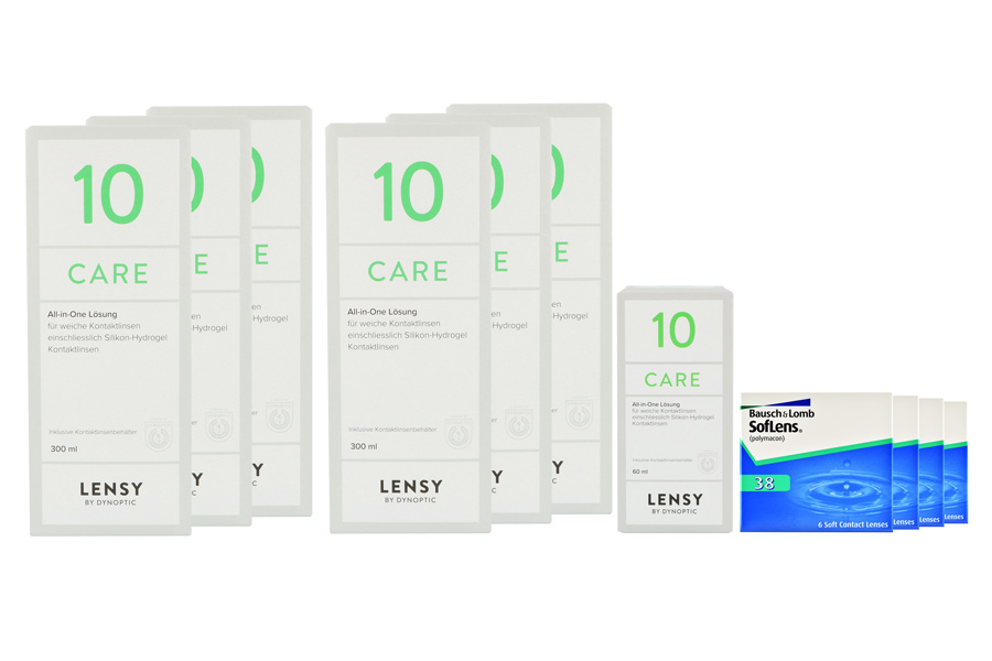 Sparpakete Kontaktlinsen mit Linsenmitteln SofLens 38 4 x 6 Monatslinsen + Lensy Care 10 Jahres-Sparpaket