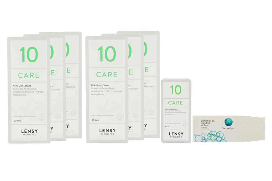 Sparpakete Kontaktlinsen mit Linsenmitteln Biomedics 55 4 x 6 Monatslinsen + Lensy Care 10 Jahres-Sparpaket