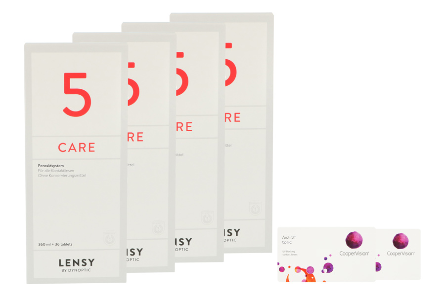Sparpakete Kontaktlinsen mit Linsenmitteln Avaira toric Vitality 2 x 6 Monatslinsen + Lensy Care 5 Halbjahres-Sparpaket