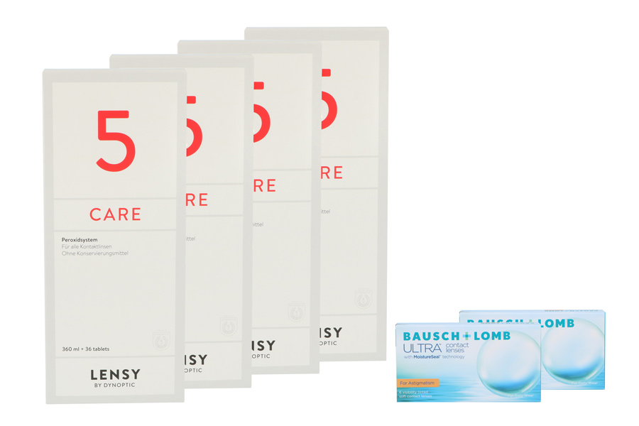 Sparpakete Kontaktlinsen mit Linsenmitteln Ultra for Astigmatism 2 x 6 Monatslinsen + Lensy Care 5 Halbjahres-Sparpaket