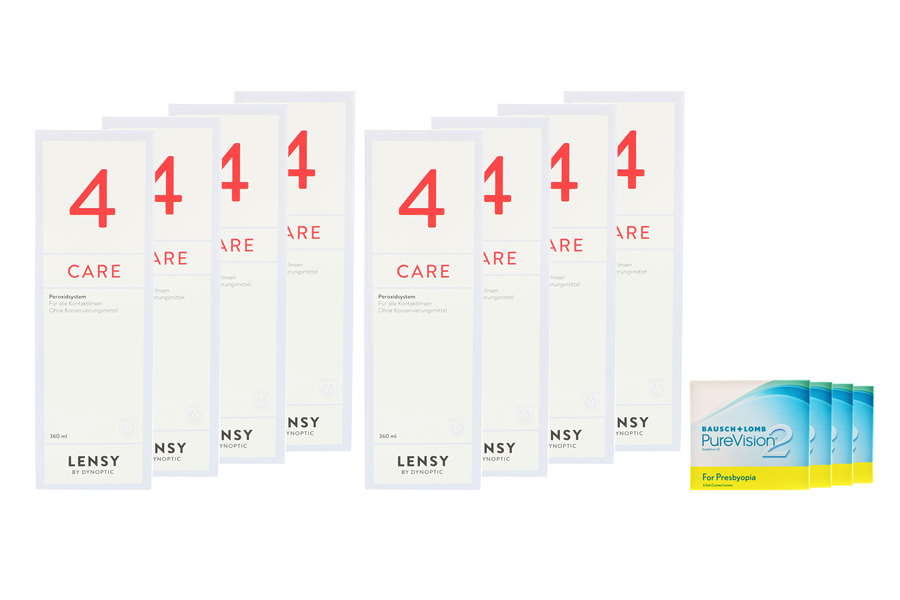 Sparpakete Kontaktlinsen mit Linsenmitteln Pure Vision 2 HD For Presbyopia 4 x 6 Monatslinsen + Lensy Care 4 Jahres-Sparpaket