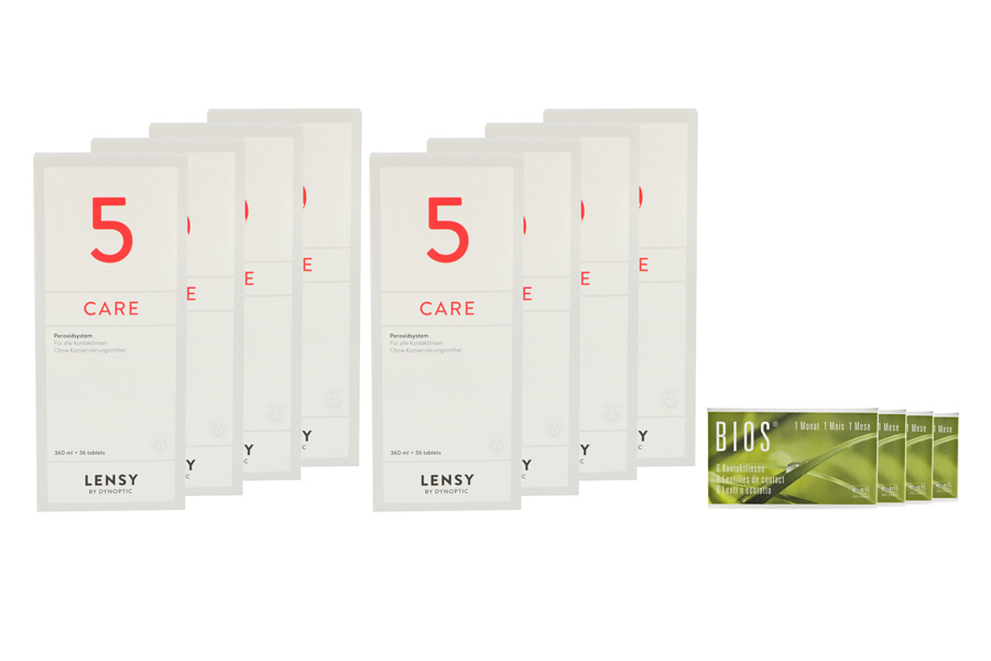 Sparpakete Kontaktlinsen mit Linsenmitteln Bios 1-Monat 4 x 6 Monatslinsen + Lensy Care 5 Jahres-Sparpaket