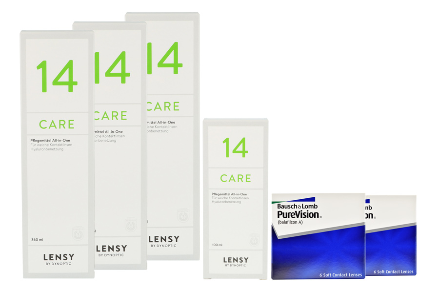 Sparpakete Kontaktlinsen mit Linsenmitteln Pure Vision 2 x 6 Monatslinsen + Lensy Care 14 Halbjahres-Sparpaket