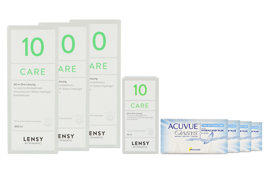 Sparpakete Kontaktlinsen mit Linsenmitteln Acuvue Oasys for Astigmatism 4 x 6 Zwei-Wochenlinsen + Lensy Care 10 Halbjahres-Sparpaket