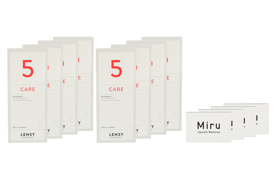 Sparpakete Kontaktlinsen mit Linsenmitteln Miru 1 Month Spheric 4 x 6 Monatslinsen + Lensy Care 5 Jahres-Sparpaket