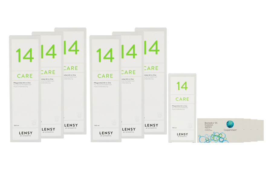 Sparpakete Kontaktlinsen mit Linsenmitteln Biomedics 55 4 x 6 Monatslinsen + Lensy Care 14 Jahres-Sparpaket