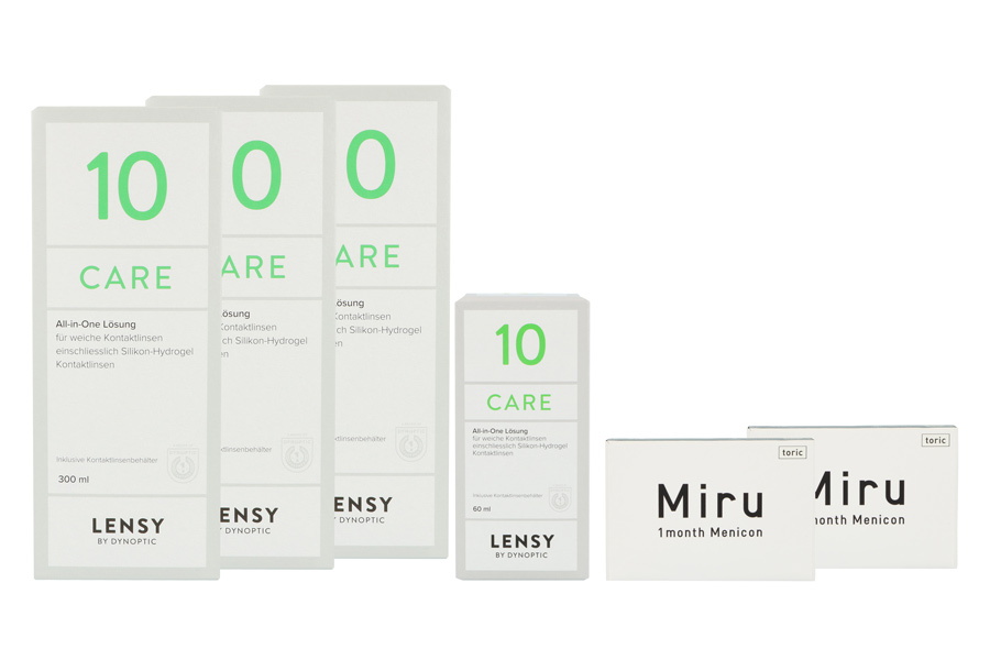Sparpakete Kontaktlinsen mit Linsenmitteln Miru 1 Month Toric 2 x 6 Monatslinsen + Lensy Care 10 Halbjahres-Sparpaket