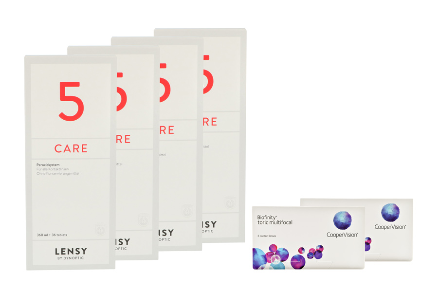 Sparpakete Kontaktlinsen mit Linsenmitteln Biofinity toric multifocal 2 x 6 Monatslinsen + Lensy Care 5 Halbjahres-Sparpaket