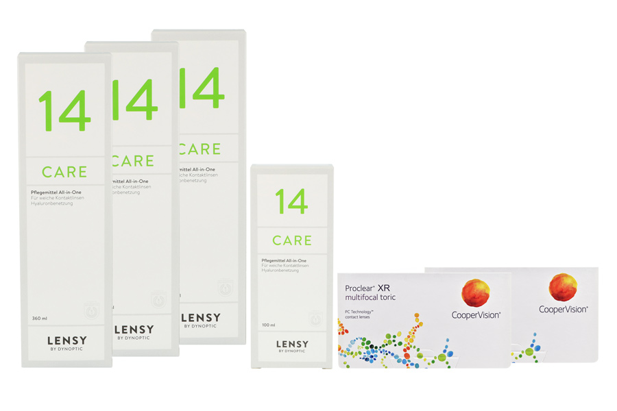 Sparpakete Kontaktlinsen mit Linsenmitteln Proclear Multifocal Toric XR 2 x 6 Monatslinsen + Lensy Care 14 Halbjahres-Sparpaket