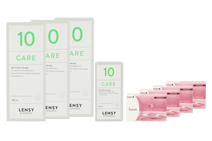 Sparpakete Kontaktlinsen mit Linsenmitteln Fusion 7 Days presbyo 4 x 12 Wochenlinsen + Lensy Care 10 Halbjahres-Sparpaket