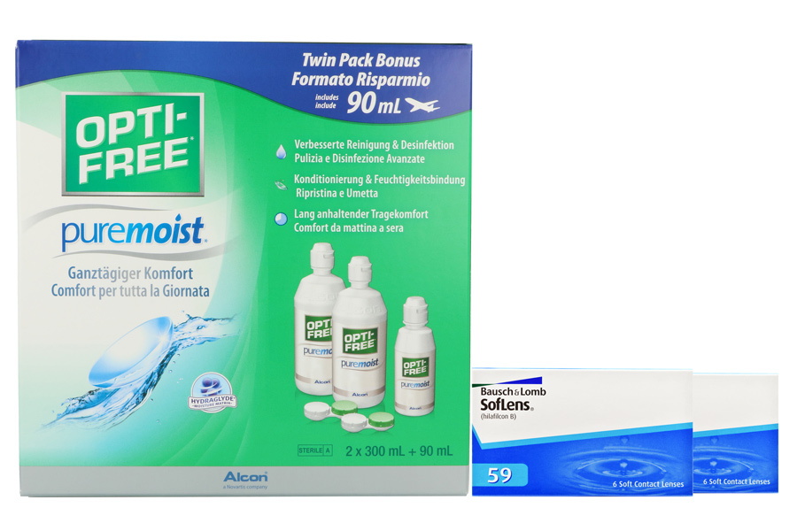 Sparpakete Kontaktlinsen mit Linsenmitteln SofLens 59 2 x 6 Monatslinsen + Opti Free Pure Moist Halbjahres-Sparpaket