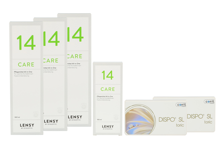 Sparpakete Kontaktlinsen mit Linsenmitteln Dispo SL Toric 2 x 6 Monatslinsen + Lensy Care 14 Halbjahres-Sparpaket