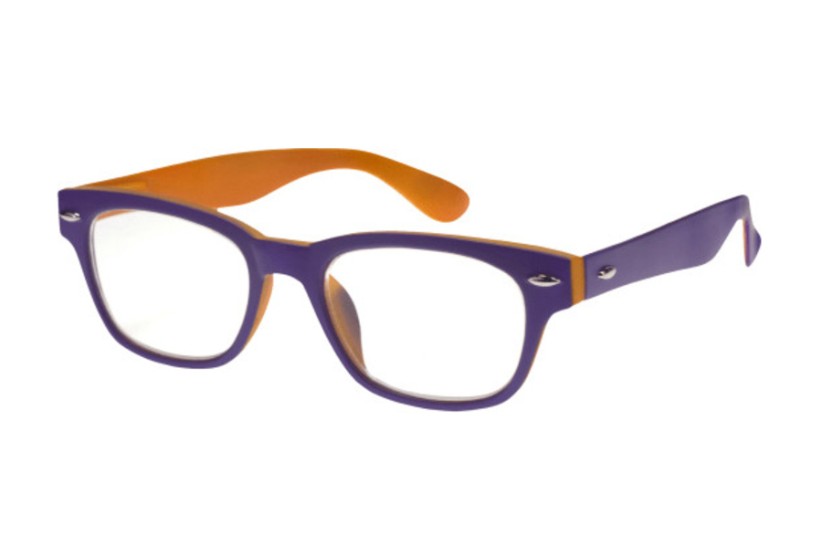 Brillenmarken Woody Selection Lesebrille zweifarbig in lila-orange im Wayfarer-Style
