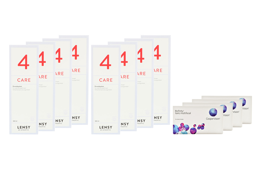 Sparpakete Kontaktlinsen mit Linsenmitteln Biofinity toric multifocal 4 x 6 Monatslinsen + Lensy Care 4 Jahres-Sparpaket