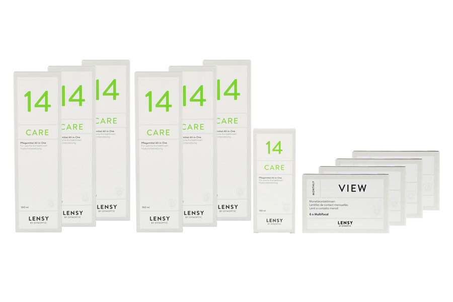Sparpakete Kontaktlinsen mit Linsenmitteln Lensy Monthly View Multifocal 4 x 6 Monatslinsen + Lensy Care 14 Jahres-Sparpaket