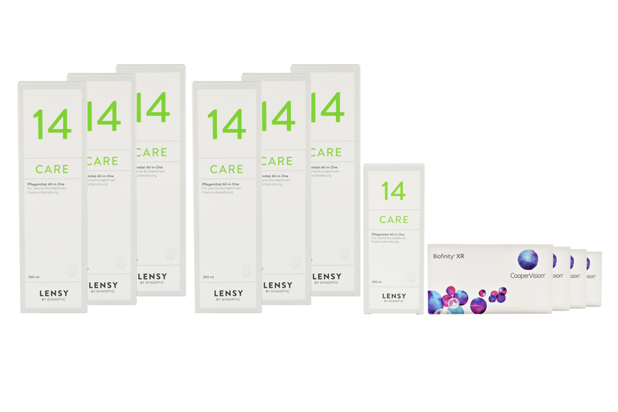 Sparpakete Kontaktlinsen mit Linsenmitteln Biofinity XR 4 x 6 Monatslinsen + Lensy Care 14 Jahres-Sparpaket
