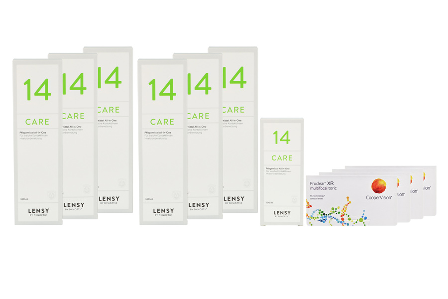 Sparpakete Kontaktlinsen mit Linsenmitteln Proclear Multifocal Toric XR 4 x 6 Monatslinsen + Lensy Care 14 Jahres-Sparpaket