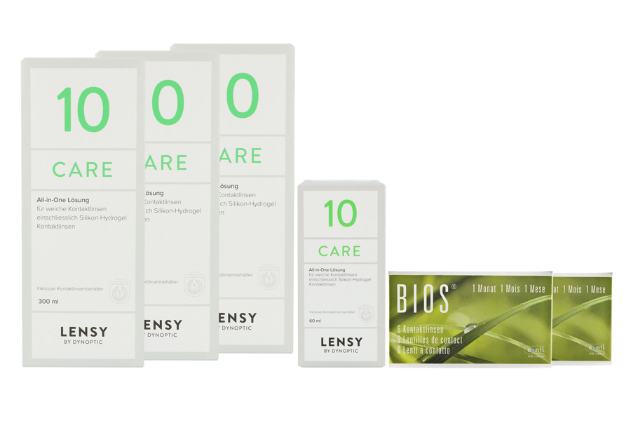 Sparpakete Kontaktlinsen mit Linsenmitteln Bios 1-Monat 2 x 6 Monatslinsen + Lensy Care 10 Halbjahres-Sparpaket