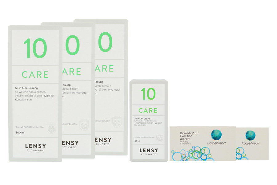 Sparpakete Kontaktlinsen mit Linsenmitteln Biomedics 55 2 x 6 Monatslinsen + Lensy Care 10 Halbjahres-Sparpaket