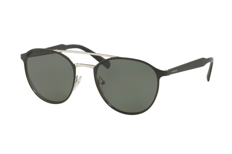 Brillenmarken Prada 62TS-1BO5X1 Matte Black/ Silver Polarized Green