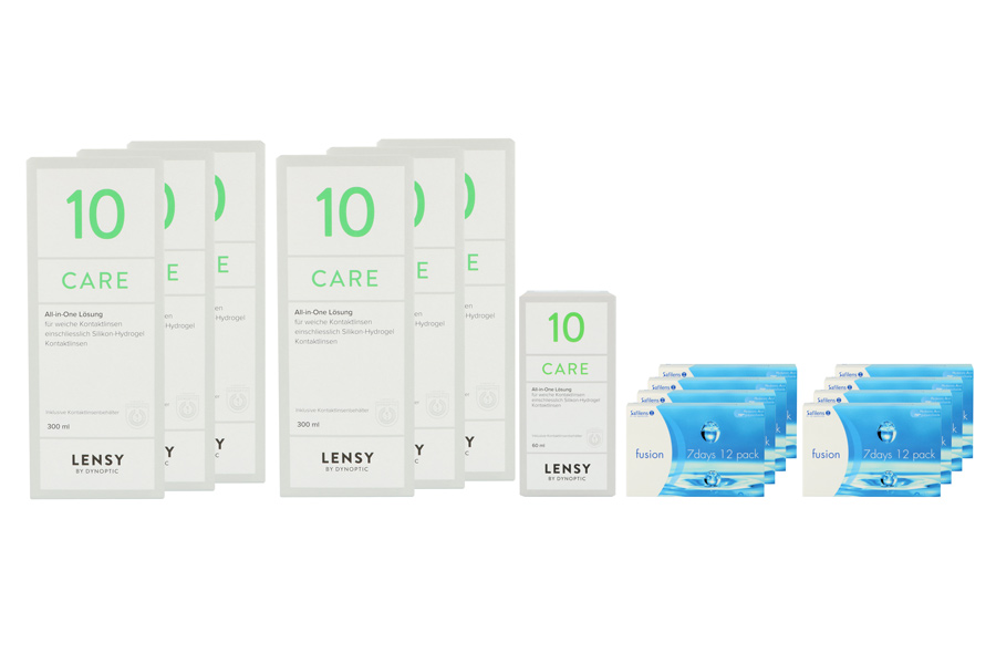 Sparpakete Kontaktlinsen mit Linsenmitteln Fusion 7 Days 8 x 12 Wochenlinsen + Lensy Care 10 Jahres-Sparpaket