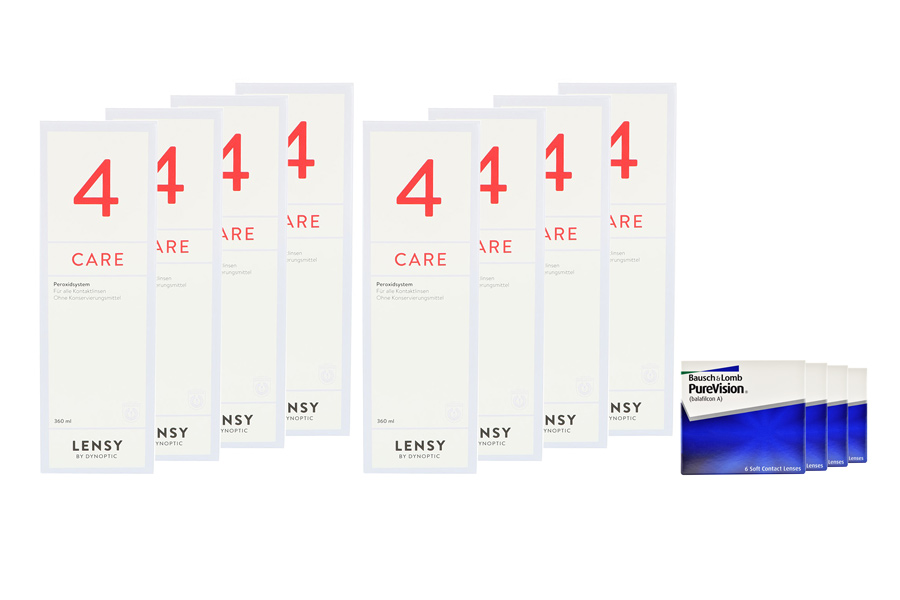 Sparpakete Kontaktlinsen mit Linsenmitteln Pure Vision 4 x 6 Monatslinsen + Lensy Care 4 Jahres-Sparpaket