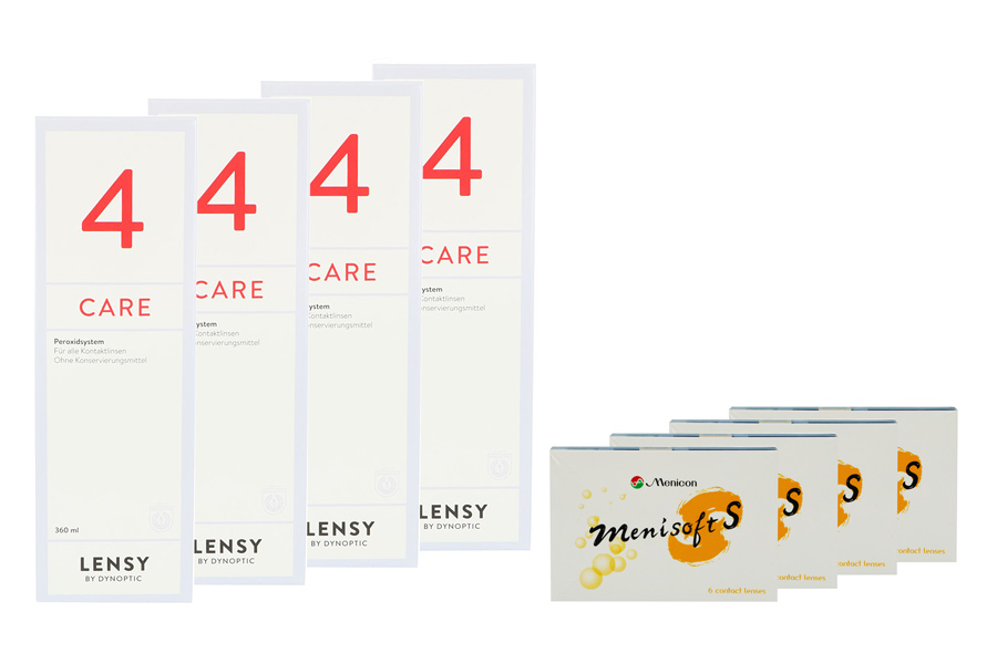 Sparpakete Kontaktlinsen mit Linsenmitteln Menisoft S 4 x 6 Zwei-Wochenlinsen + Lensy Care 4 Halbjahres-Sparpaket